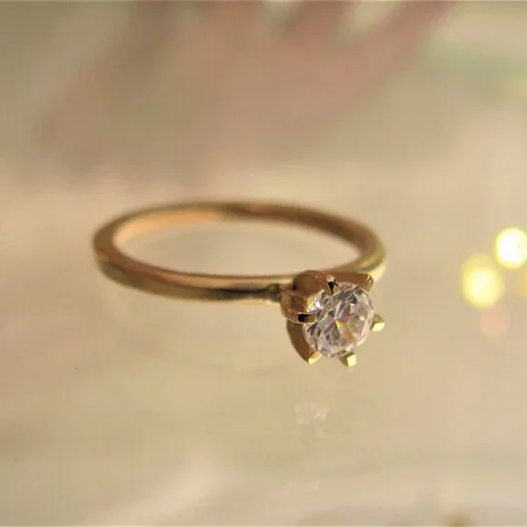 Moissanite ring. 14K solid yellow gold ring with White Moissanite.